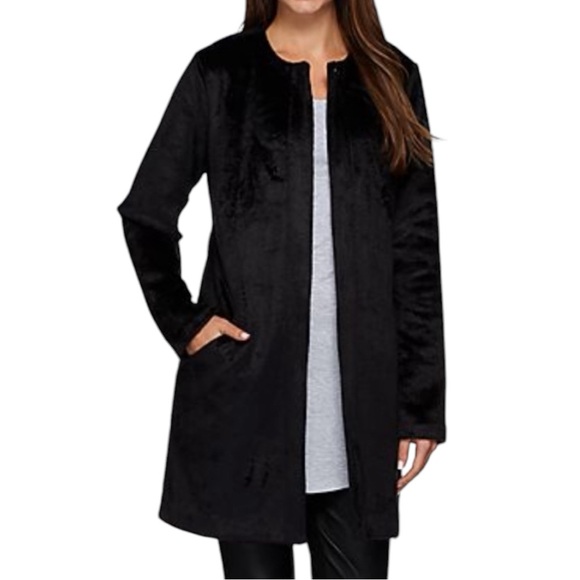NWOT LOGO By Lori Goldstein Collarless Topper Coat With Pockets. Black. Size 2X - Picture 1 of 14